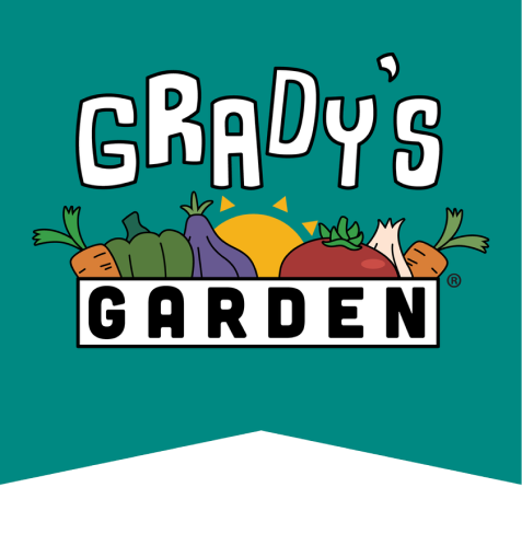The Grady's Garden Logo with a teal background